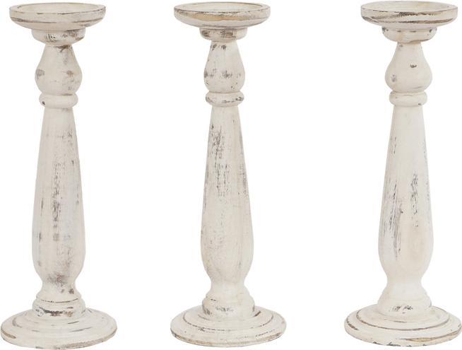 Swisshandel24 Set de 3 chandeliers, bougeoirs, look shabby vintage hauteur 35cm blanc