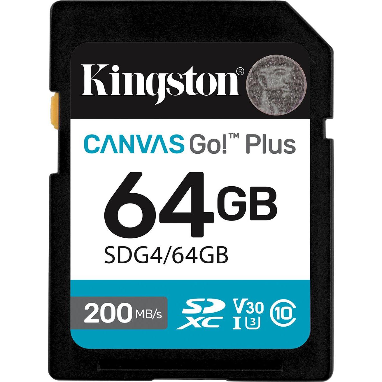 Kingston Card Canvas Go Plus SDG4 (64 GB, SDXC, U3, UHS-I), Scheda di memoria, Nero