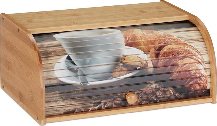 Actual product image Relaxdays Bamboo Bread Box, Roll Top with Design