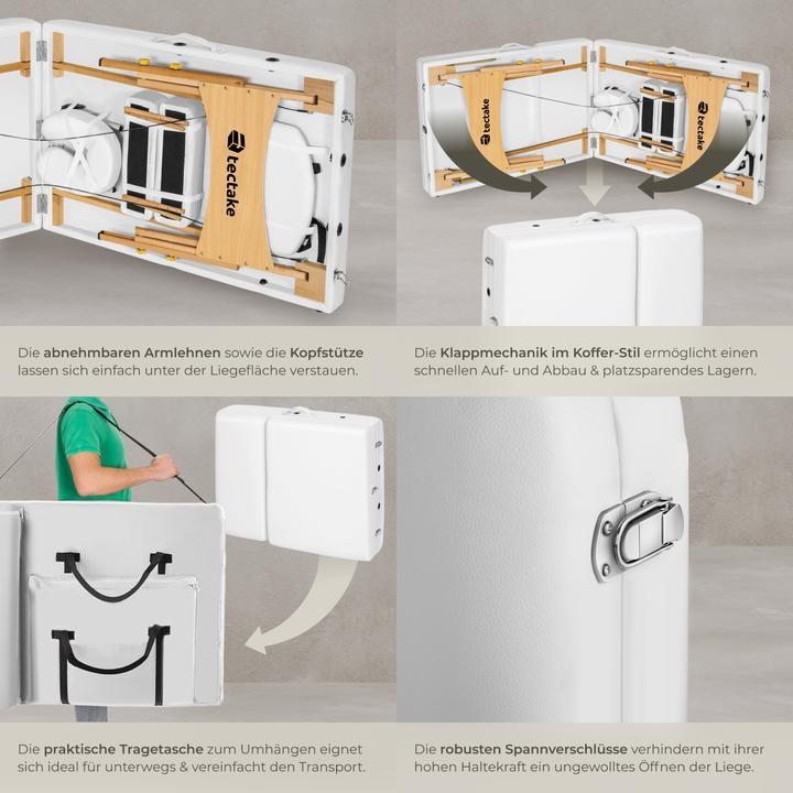 Produktbild tectake 3 Zonen Massageliege-Set Somwang mit 7,5cm Polsterung, Rollen und Holzgestell