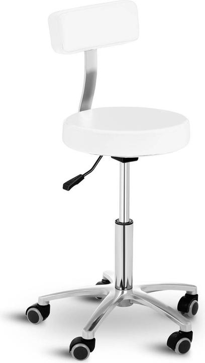 Actual product image Physa Rollhocker Mit Lehne Drehhocker Arbeitshocker Praxishocker Gasfeder Weiss 150 Kg
