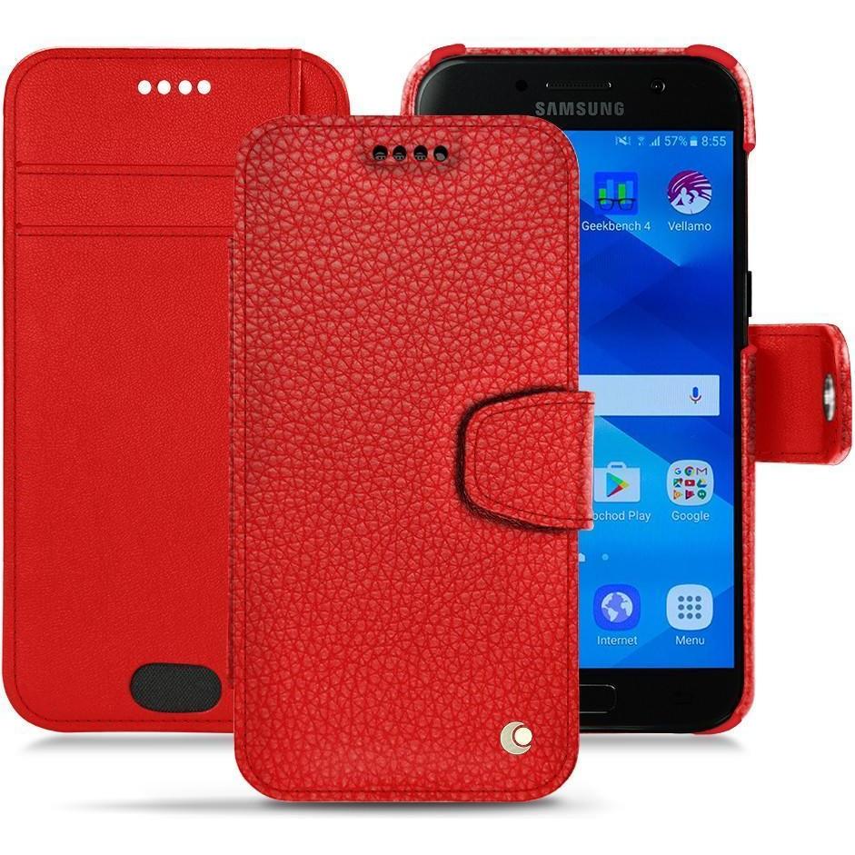 Noreve Lederschutzhülle Wallet (Samsung Galaxy A3 (2017)), Smartphone Hülle, Rot