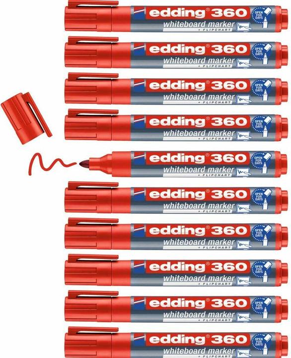Produktbild Edding Whiteboard Marker 360, Rundspitze, Strichbreite 1,5-3 mm, rot (Rot, 3 mm, 10 x)