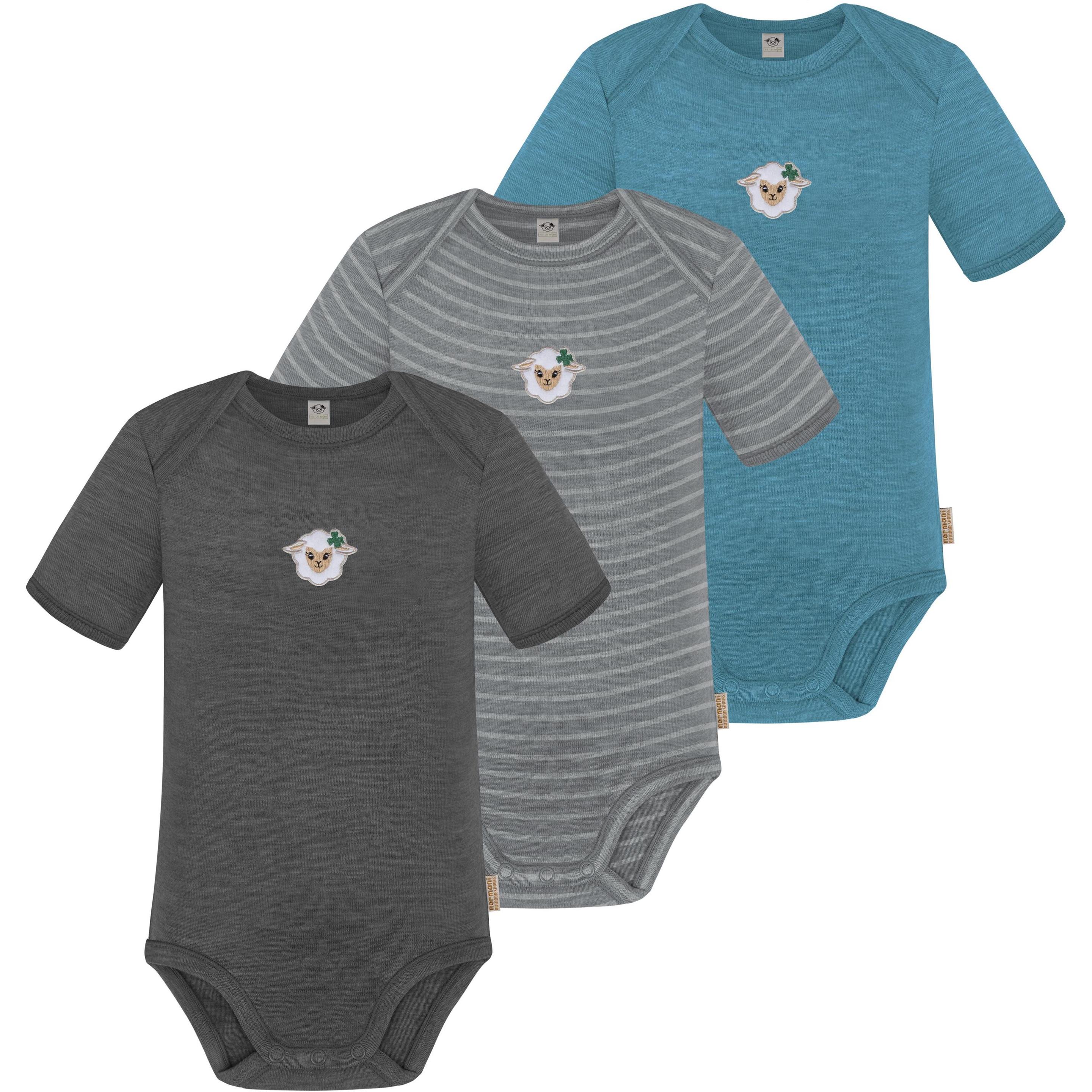 Normani, Herren, Body, 3er Set Baby Merino Body Kurzarm „Tauranga" - 9295, Blau, (98)