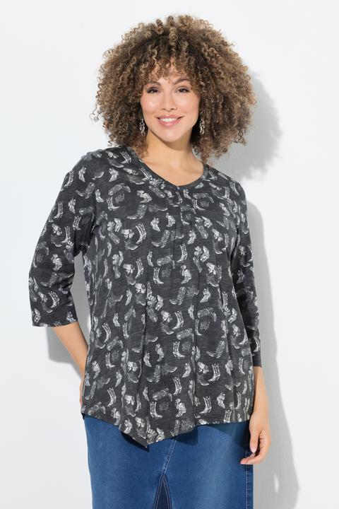 Produktbild Ulla Popken Shirt, Blüten, Zierfalten, A-Linie, V-Ausschnitt, 3/4-Arm (50, 52)