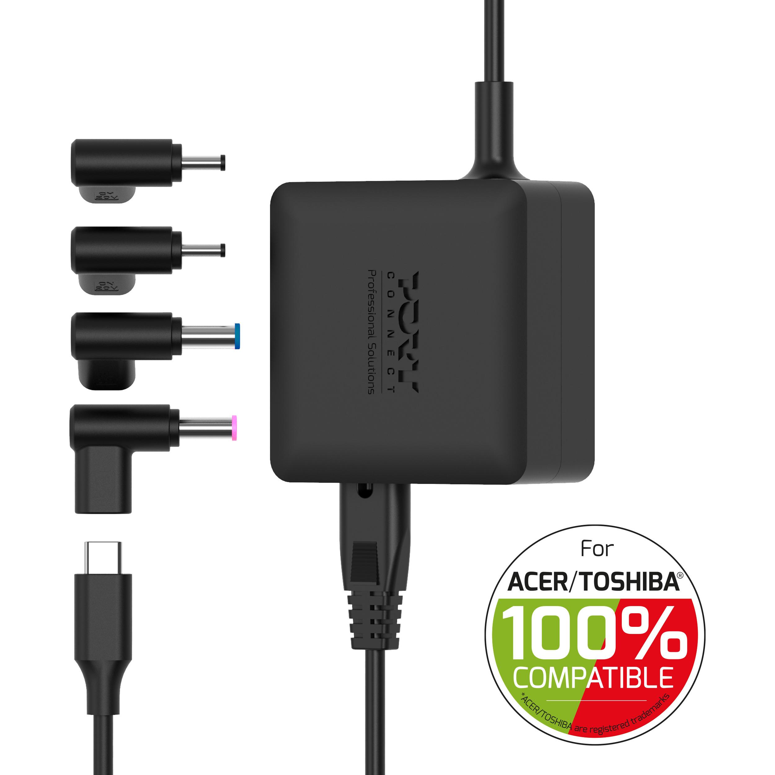 Port Designs Power Supply (65 W), Alimentatore per notebook, Nero