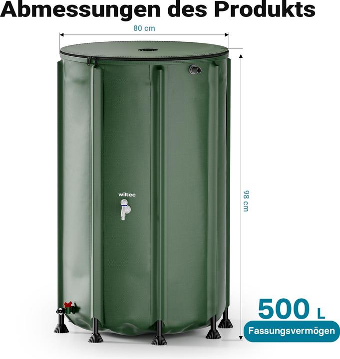 Produktbild Wiltec Regentonne faltbar 500l Regenwassertonne Wassertank Regenfass Wassertonne (500 l)