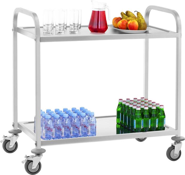 Image du produit Royal Catering Chariot de service en acier - 2 plateaux - 160 kg max. - 2 freins