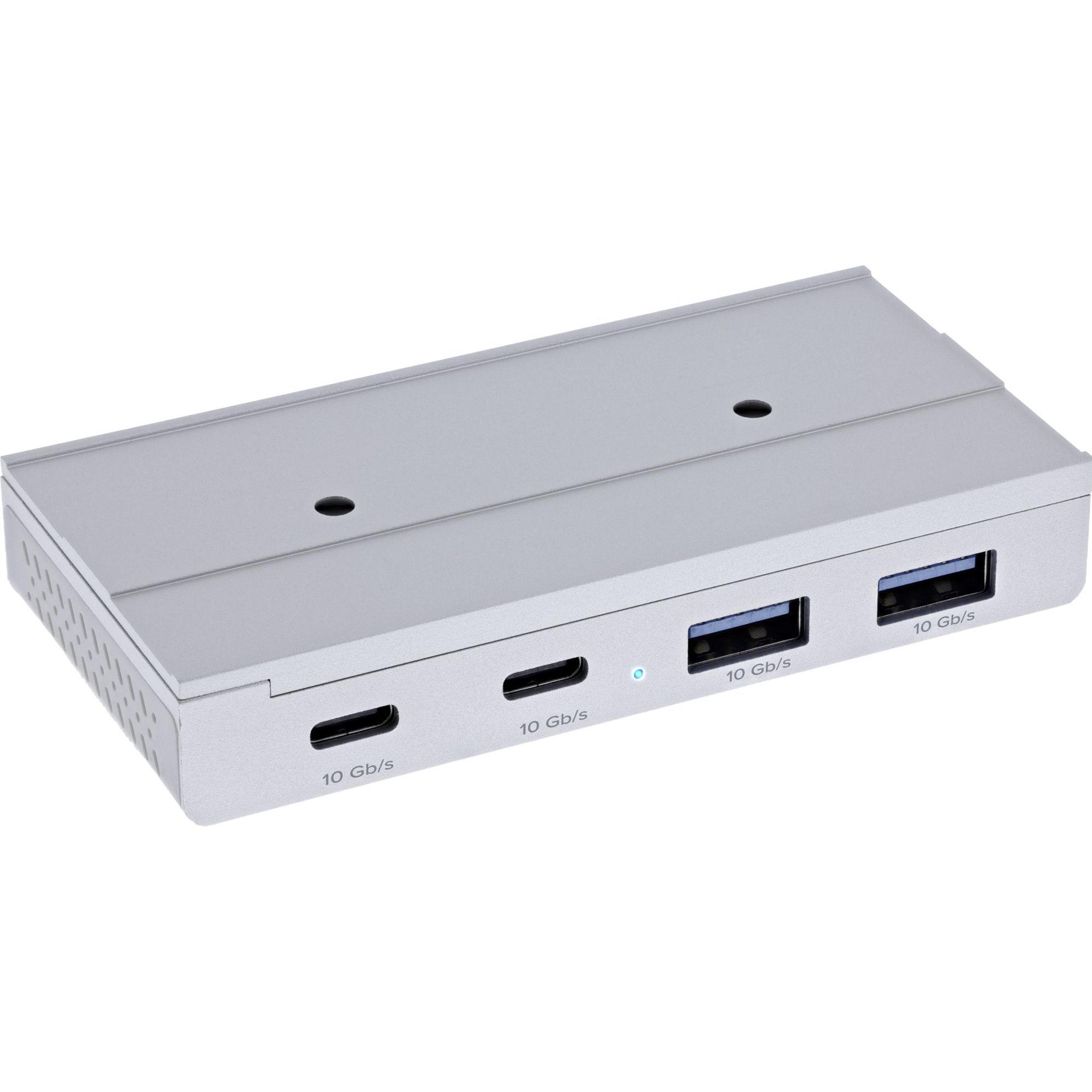 InLine  4-Port Magnetic USB Hub, 2x USB-C, 2x USB-A, 10Gb/s, Aluminiumgehäuse (USB-A, USB-C, 4 porte), Docking station + Hub USB, Argento