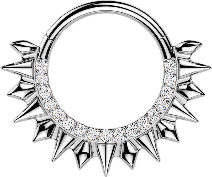 Image du produit Star Piercing Micro Segmentring klappbar silber front Kristalle silber mit Cones (Acier chirurgical 316L, sans laiton)