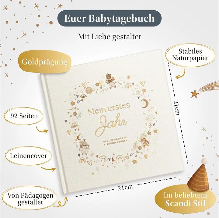 Produktbild Eulentaler Babyalbum Scandi Gold Leinen, 92 Seiten