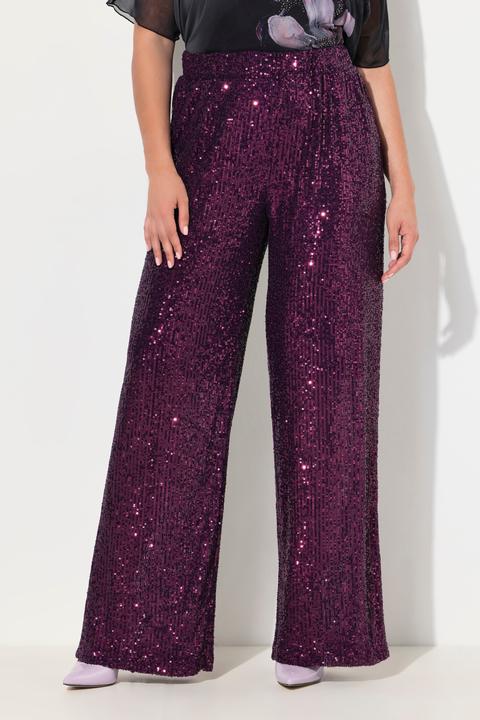 Immagine prodotto Ulla Popken Pantaloni con paillettes, taglio della gamba ampio e cintura elastica (54, 56)