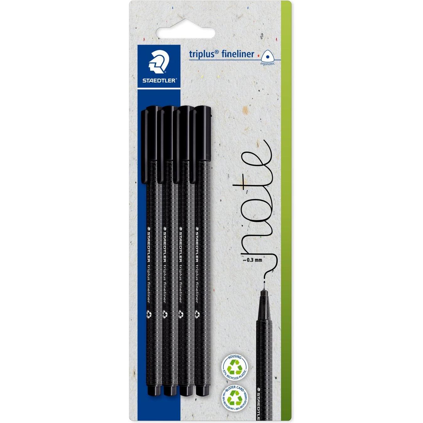 Staedtler Feinschreiber triplus fineliner, 0.3, schwarz, 4 ST 334-9 auf Blisterkarte (Black, 4x) (334-9 BK4)