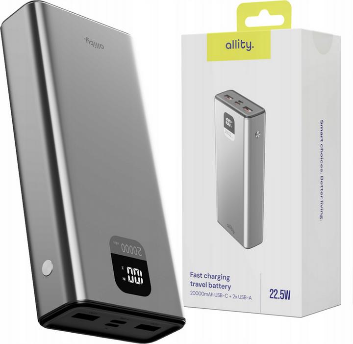 Produktbild Allity power bank APB-100 PD QC 22.5W 20000 mAh gray (20000 mAh, 22.50 W)