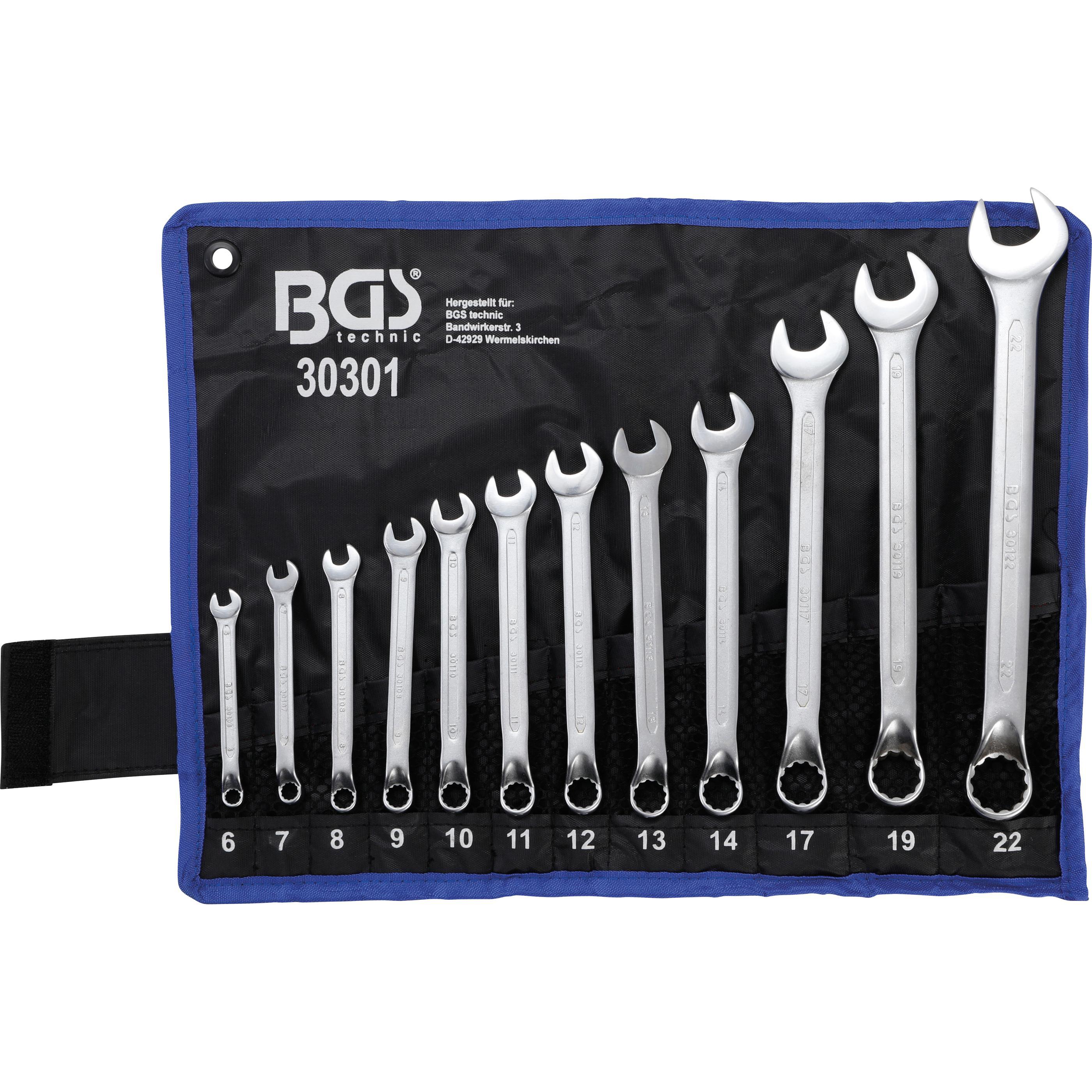 BGS, Schraubenschlüssel, Maul-Ringschlüssel-Satz gekröpft SW 6 - 22 mm 12-tlg. (18 mm, 15 mm, 22 mm, 11 mm, 6 mm, 10  mm...