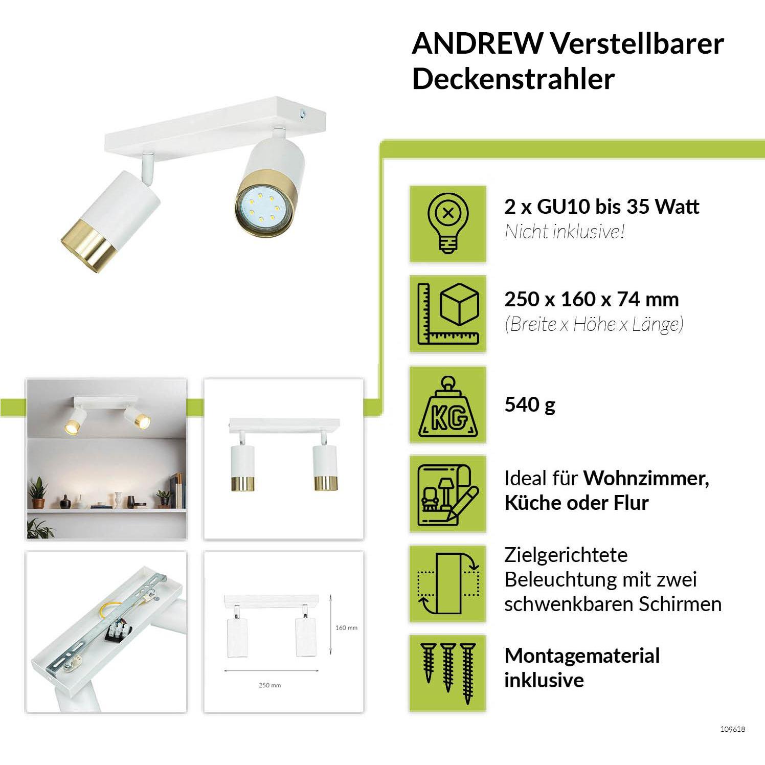 Thumbnail - Licht-Erlebnisse, Wandleuchte + Deckenleuchte, Spot Strahler Andrew (GU10)