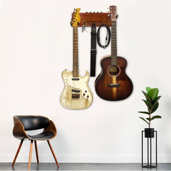 Produktbild keepdrum keepdrum Gitarren-Wandhalterung Mahagoni für 2 Gitarren und Zubehör