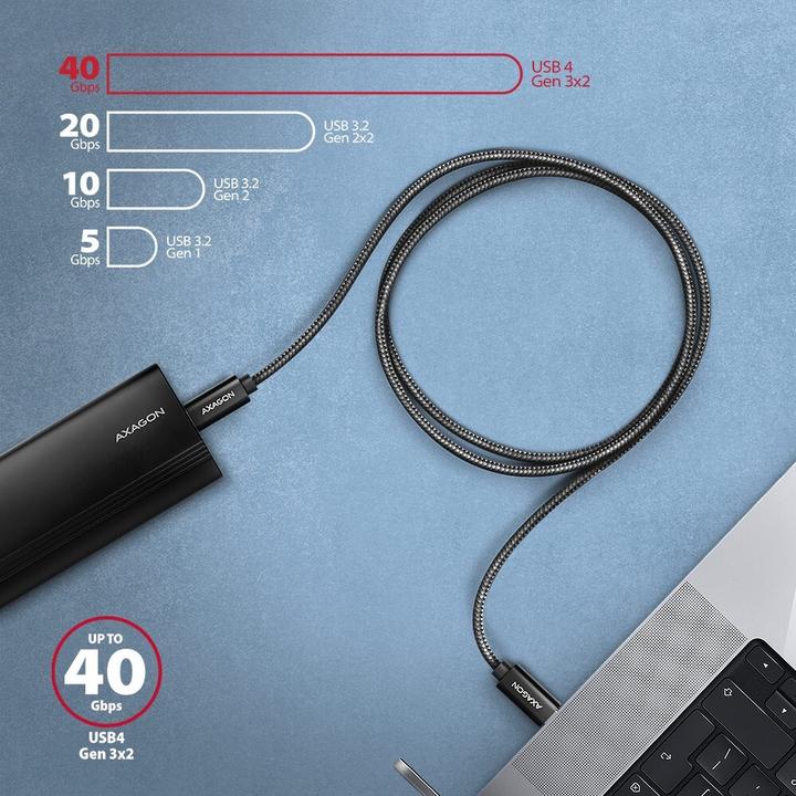 Actual product image Axagon BUCM4X-CM10AB Cable USB-C - USB-C, USB4 Gen 3x2 1m, PD 240W, 8K HD, ALU, oplot Czarny (1 m, USB 3.2 Gen 2x2, 240 W)