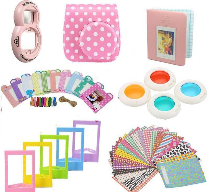 Immagine prodotto JTI Set di accessori per Fujifilm Instax Mini 8 / 9 - Rosa puntinato (Borsa per accessori per fotocamere)