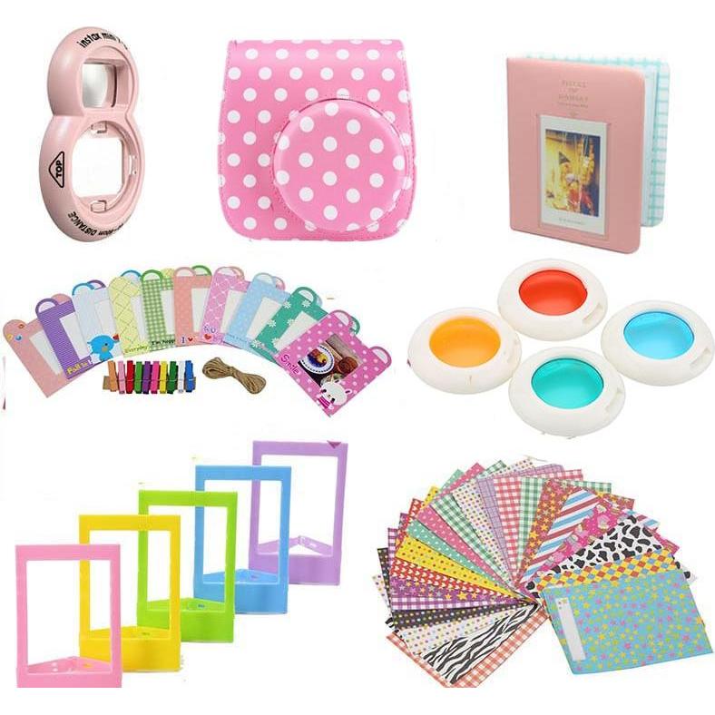 JTI Zubehörset für Fujifilm Instax Mini 8 / 9 - Dotted Pink (Kamera Zubehörtasche), Kameratasche, Pink