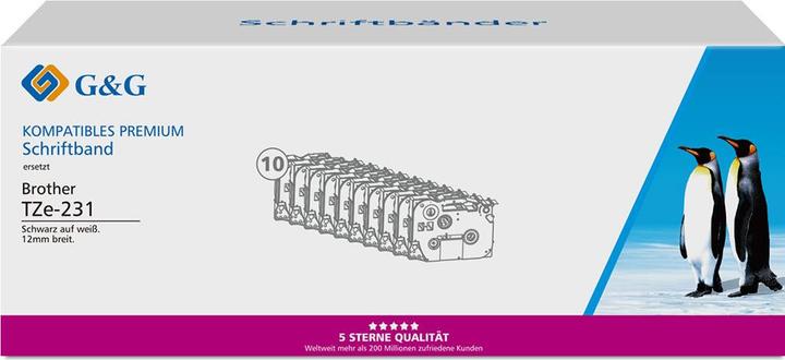 Actual product image G&G Tape colour: White Font colour: Black 12 mm 8 m (1.20 cm, White)