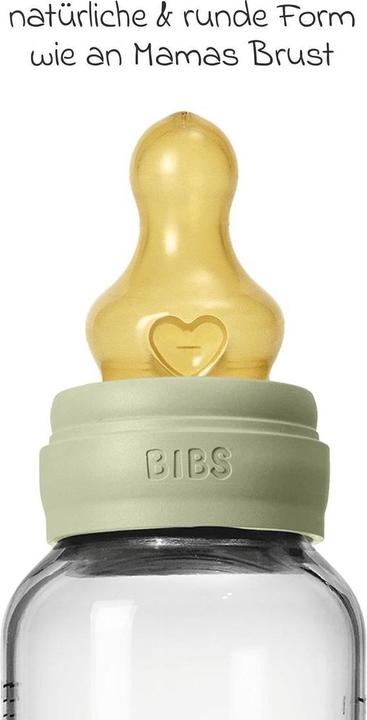 Productafbeelding Bibs - Glass Baby Bottle Round Latex Medium Flow - Sage - 240 ml (240 ml)