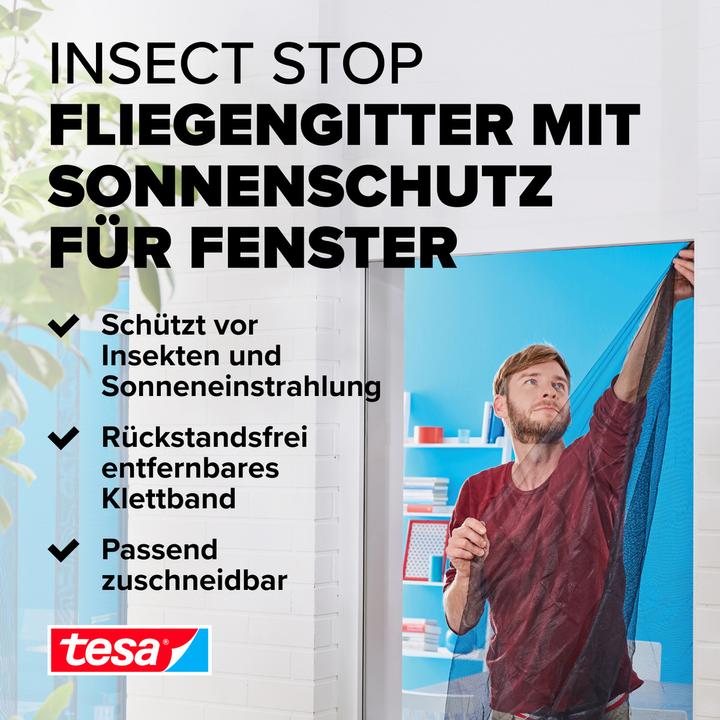 Produktbild tesa Insektenschutz COMFORT für Fenster, mit Klettband, selbstklebend, ohne Bohren (130 x 150 cm)