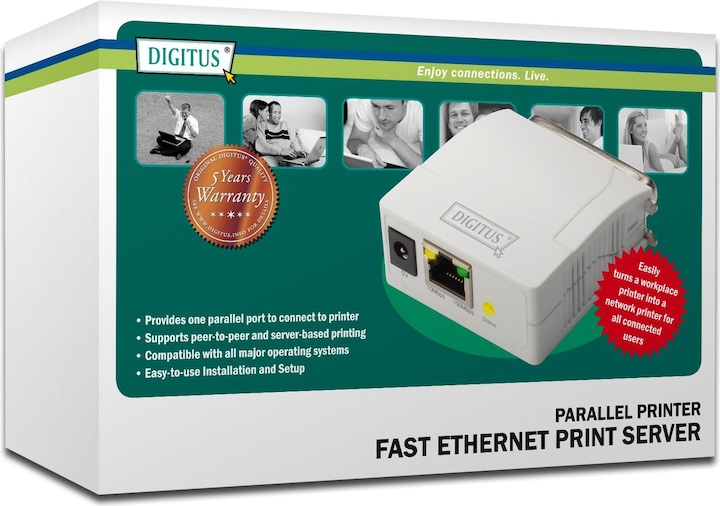 Image du produit Digitus Serveur d'impression Fast Ethernet 1xParallèle 1xRJ-45 avec bloc d'alimentation