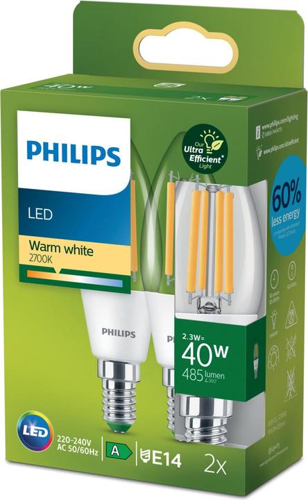 Actual product image Philips Cla (E14, 2.30 W, 485 lm, 2 x, A)