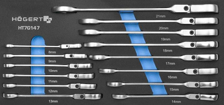 Actual product image Högert Ratchet ring spanner set, 14 pieces, foam insert EVA