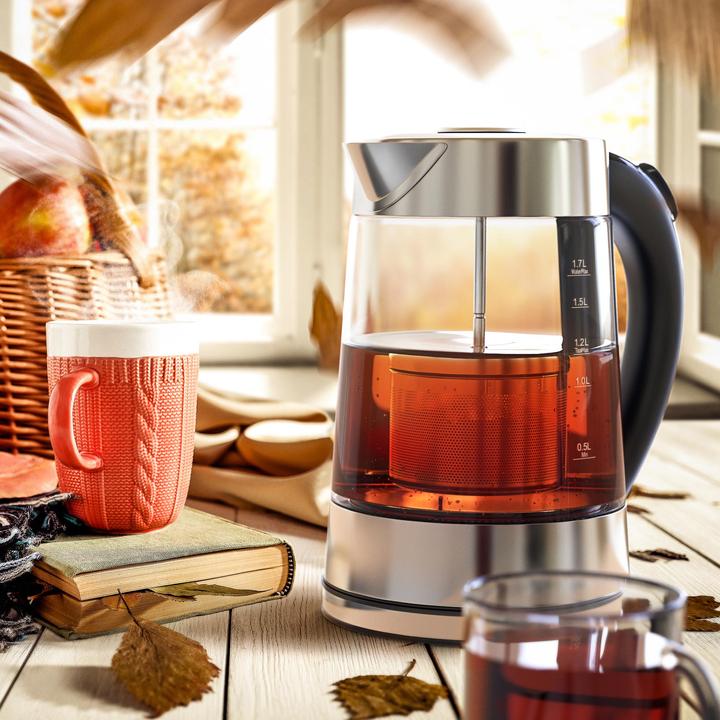 Image du produit Arendo Bouilloire 1,7 l, 2200 W, acier inoxydable & verre avec passoire à thé, théière, sélection de la (1.70 l)