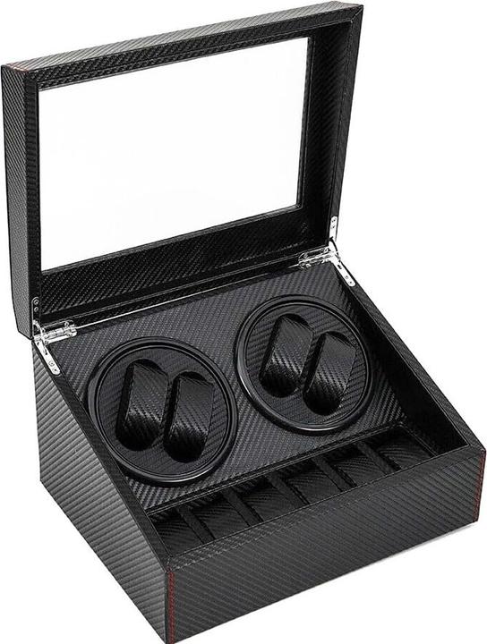 Cbx Uhrenbeweger für 4+6 Uhren, Watchwinder Carbon mit roten Nähten (4x)