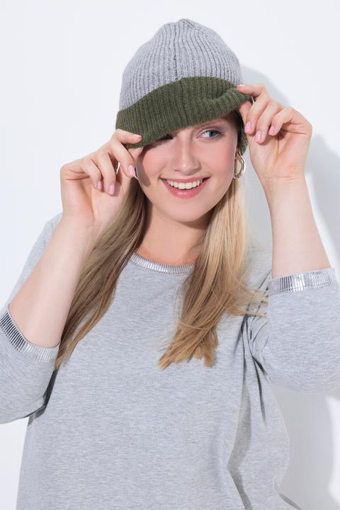 Image du produit Ulla Popken Bonnet Beanie en maille côtelée douce et confortable, revers de couleur contrastante (Taille unique)