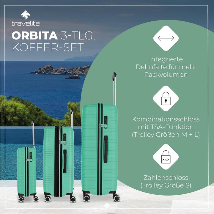 Produktbild Travelite Orbita 4 Rollen Kofferset 3-teilig mit Dehnfalte (208 l)