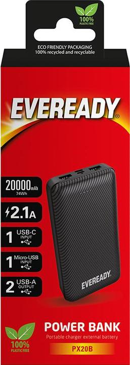 Immagine prodotto Eveready PX20B - Powerbank 20000 mAh 2x USB-A (nero) (5 W, 74 Wh)