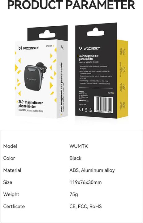 Actual product image Wozinsky WUMTK magnetic phone holder for car air vent - black