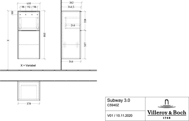 Actual product image Villeroy & Boch Subway 3.0, side cabinet, 1 drawer and 1 door stop (hinge) left, C59402