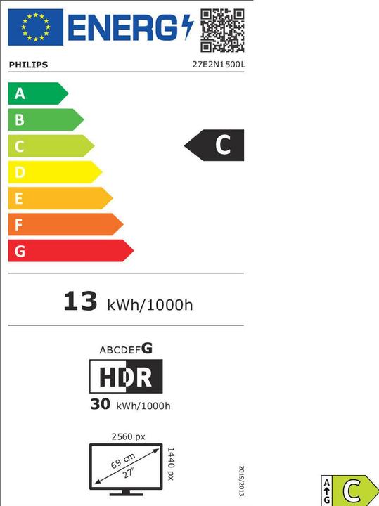 Etichetta energetica Philips 27E2N1500L/00 68,58cm 27Zoll 2560x1440 HDMI DP (2560 x 1440 pixel, 27")