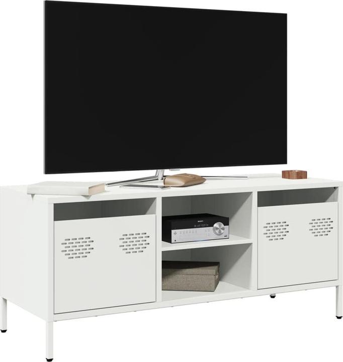Produktbild vidaXL TV Schrank Fernsehtisch Fernsehschrank Lowboard Weiss Kaltgewalzter Stahl (39 x 39 x 43.5 cm)