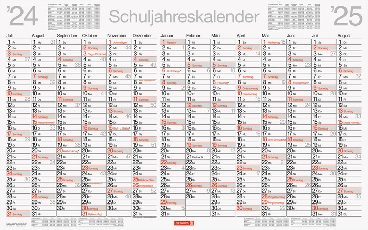 Wipeable school year calendar (2024/2025), 1 page = 14 months (Hardcover, English, Dutch)
