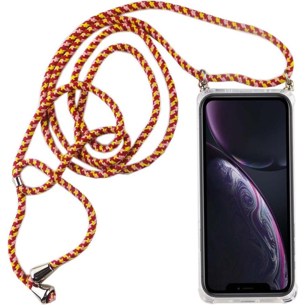 König Design Apple iPhone XR Handykette Hülle mit Band Case zum umhängen mit Kordel Etui Rot, Handykette, Transparent