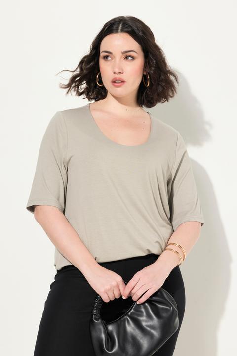 Image du produit Ulla Popken T-shirt doublé à l'avant, col V et manches courtes (42, 44)