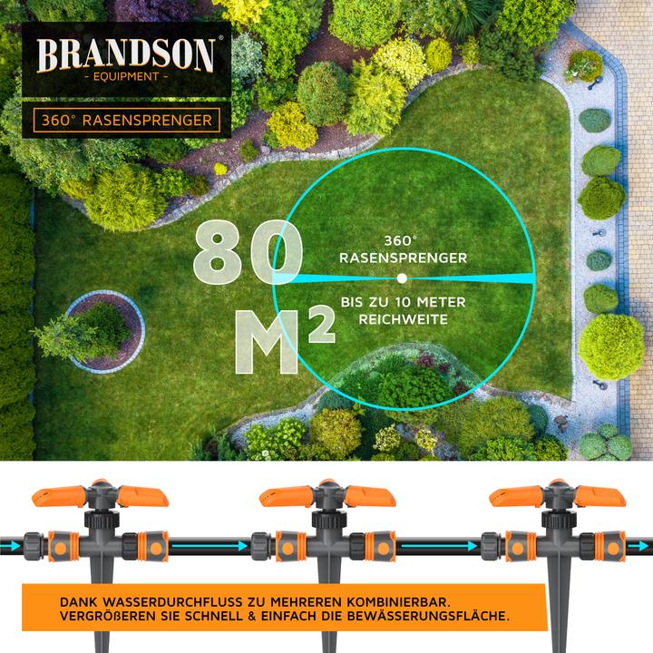 Image du produit Brandson 3x Kreisregner Garten Sprinkler, 360° Rasensprenger, 3 Arm Rasensprinkler rotierend bis 80 m² (Arroseur circulaire)