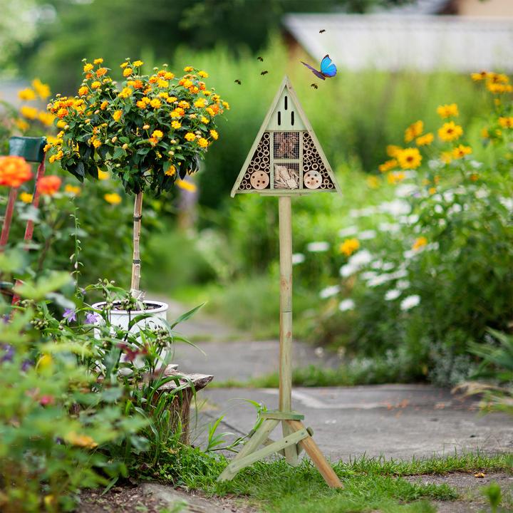 Actual product image Relaxdays Triangular Insect Hotel on Stand (Catchy tunes, Lacewings, Wild bees, Ladybirds)