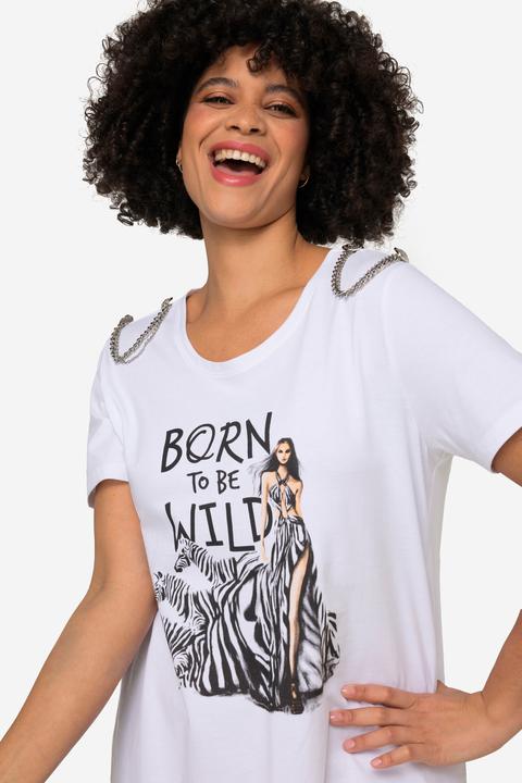 Actual product image Angel of Style Crew Neck Zebra Pattern T-Shirt with Half Sleeves with Decorative Chains (44)