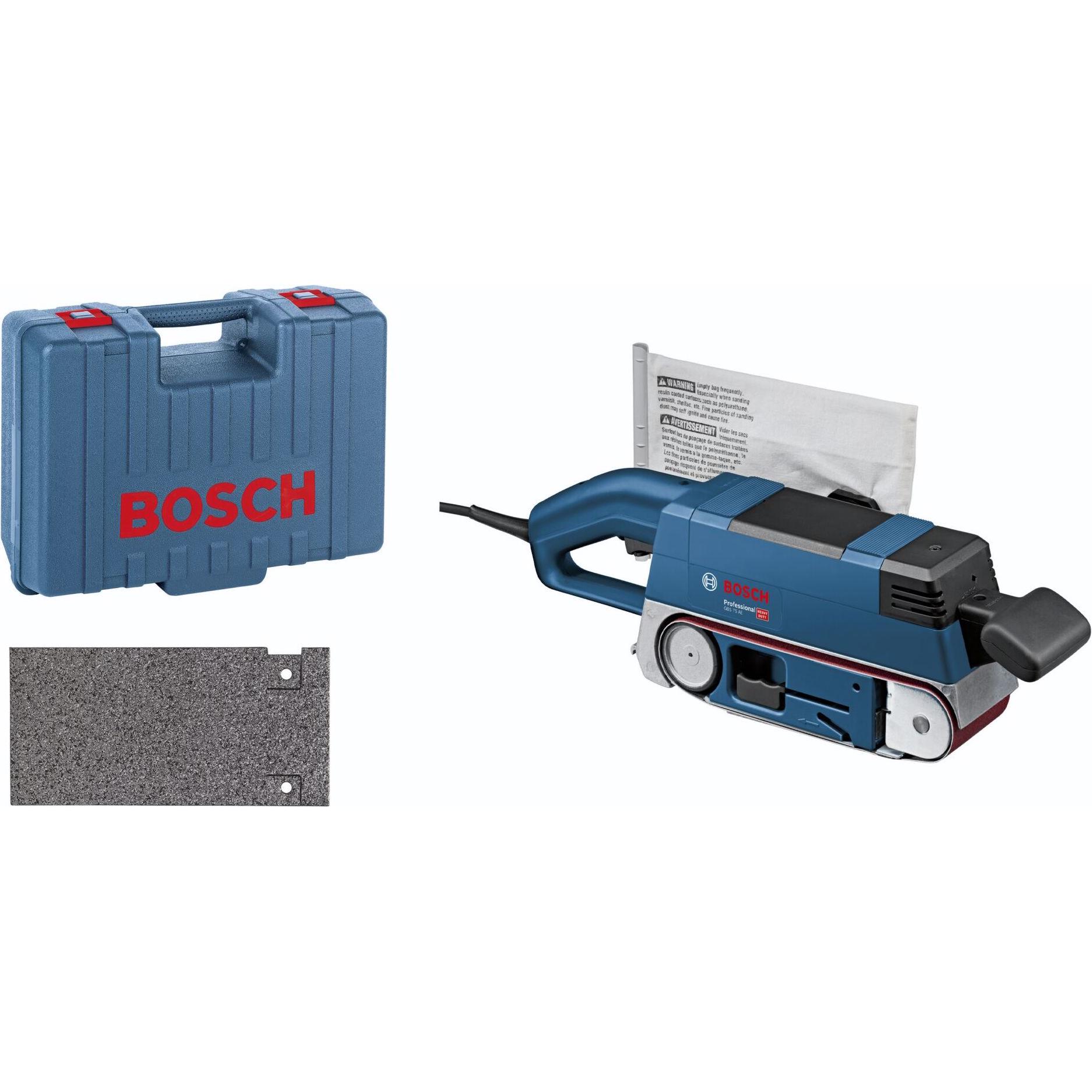 Bosch Professional, Schleifmaschine + Poliermaschine, Bandschleifer GBS 75 AE, mit Koffer, Gewebeschleifband, Staubsack,...