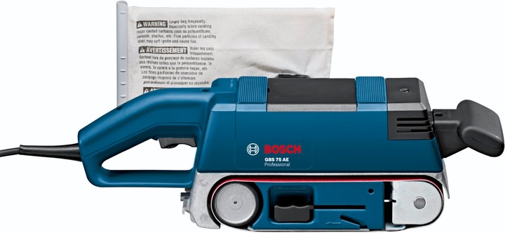 Produktbild Bosch Professional Bandschleifer GBS 75 AE, mit Koffer, Gewebeschleifband, Staubsack, Grafitplatte (Bandschleifer, 750 W)