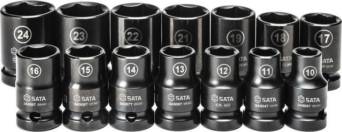Actual product image SATA Power sockets, 1/2", thin-walled, 14-piece, 10-24 mm (24 mm, 17 mm, 23 mm, 10 mm, 20 mm, 15 mm, 19 mm, 12 mm, 22 mm, 16 mm, 14 mm, 13 mm, 18 mm, 11 mm, 21 mm)