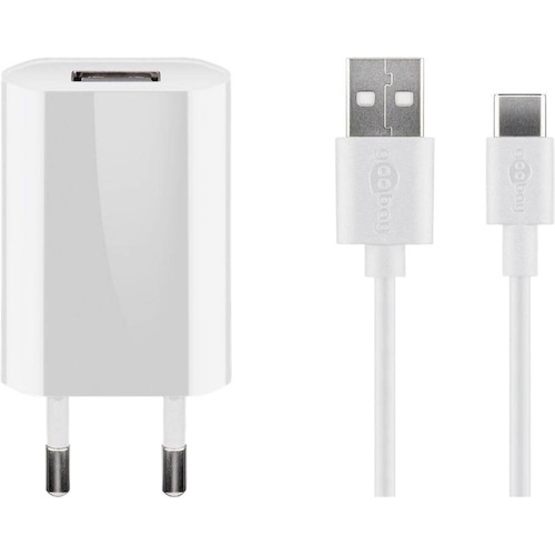 Goobay USB-A Ladegerät Slim mit USB-C Kabel (5 W), USB Ladegerät, Weiss