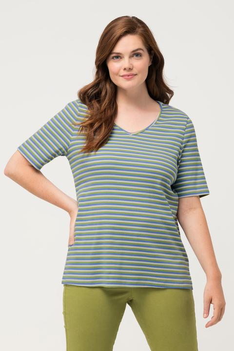 Immagine prodotto Ulla Popken Maglia di jersey a costine in cotone biologico con scollo a V e mezze maniche (46, 48)